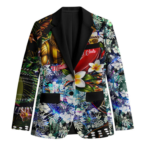 Personalized Hawthorn Football Hawks Blazer Tropical Hibiscus Flowers - Pacific Fusion Style