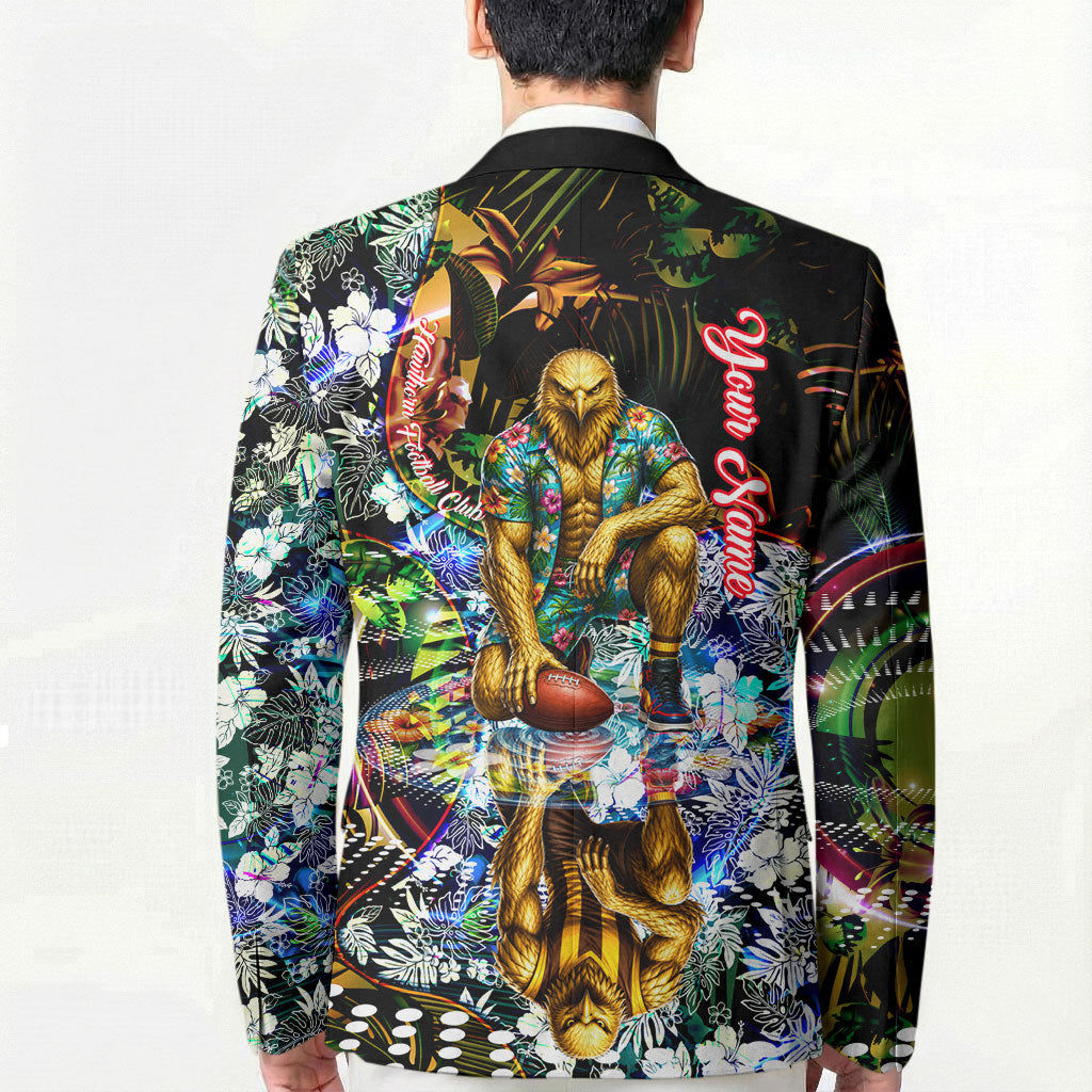 Personalized Hawthorn Football Hawks Blazer Tropical Hibiscus Flowers - Pacific Fusion Style