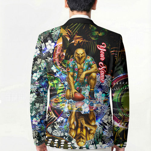 Personalized Hawthorn Football Hawks Blazer Tropical Hibiscus Flowers - Pacific Fusion Style