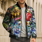 Personalized Hawthorn Football Hawks Bomber Puffer Jacket Tropical Hibiscus Flowers - Pacific Fusion Style