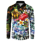 Personalized Hawthorn Football Hawks Button Sweatshirt Tropical Hibiscus Flowers - Pacific Fusion Style
