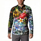 Personalized Hawthorn Football Hawks Button Sweatshirt Tropical Hibiscus Flowers - Pacific Fusion Style