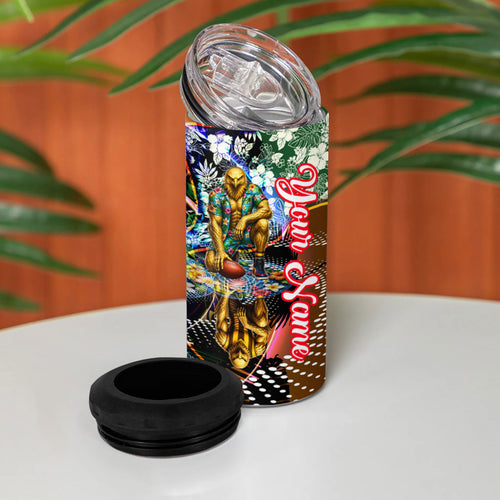 Personalized Hawthorn Football Hawks 4 in 1 Can Cooler Tumbler Tropical Hibiscus Flowers - Pacific Fusion Style