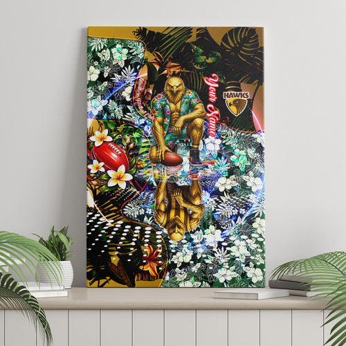 Personalized Hawthorn Football Hawks Canvas Wall Art Tropical Hibiscus Flowers - Pacific Fusion Style