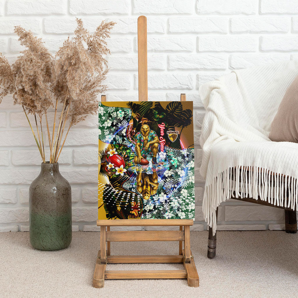 Personalized Hawthorn Football Hawks Canvas Wall Art Tropical Hibiscus Flowers - Pacific Fusion Style