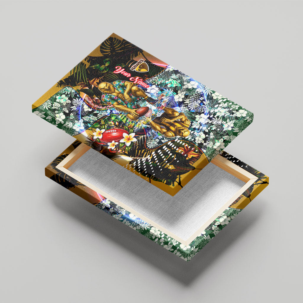 Personalized Hawthorn Football Hawks Canvas Wall Art Tropical Hibiscus Flowers - Pacific Fusion Style