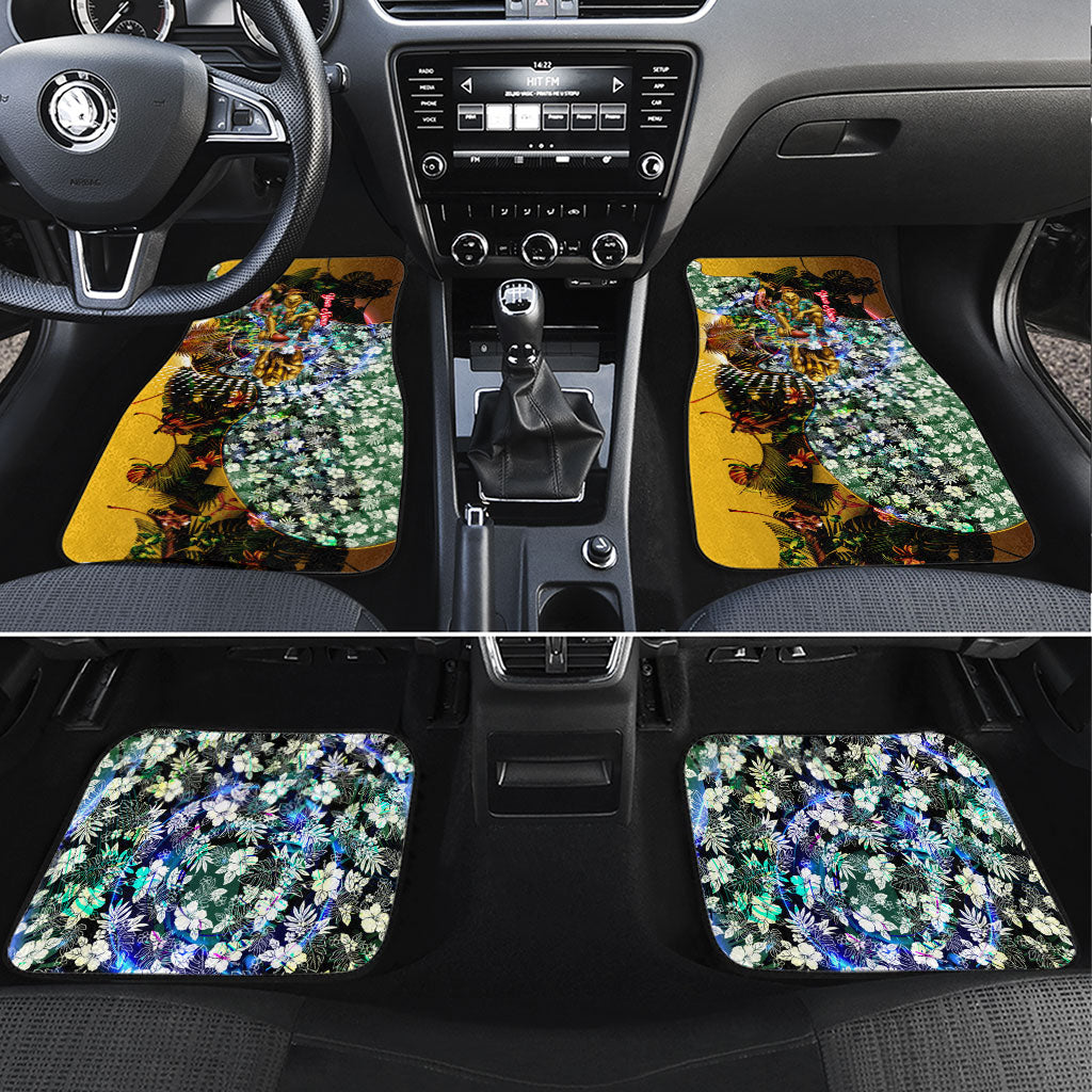 Personalized Hawthorn Football Hawks Car Mats Tropical Hibiscus Flowers - Pacific Fusion Style