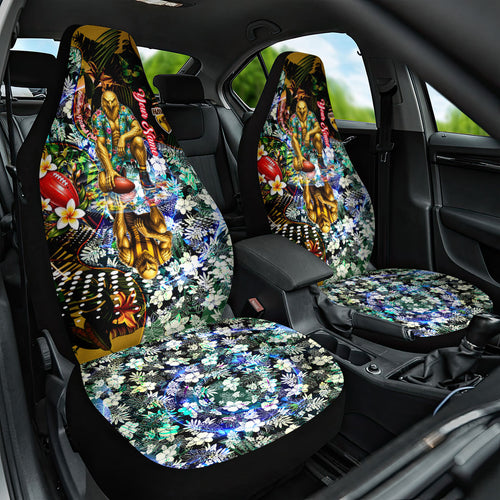 Personalized Hawthorn Football Hawks Car Seat Cover Tropical Hibiscus Flowers - Pacific Fusion Style