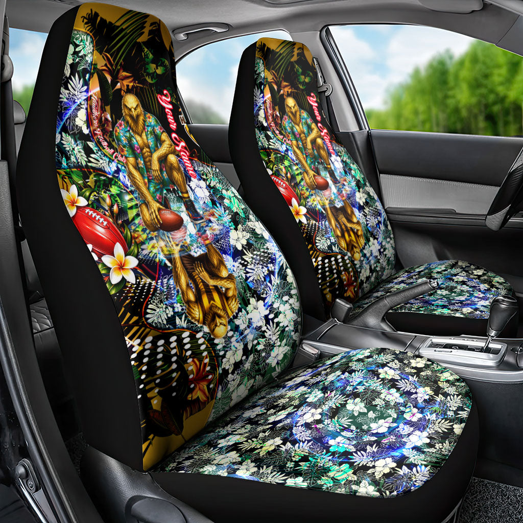 Personalized Hawthorn Football Hawks Car Seat Cover Tropical Hibiscus Flowers - Pacific Fusion Style