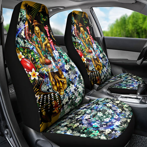 Personalized Hawthorn Football Hawks Car Seat Cover Tropical Hibiscus Flowers - Pacific Fusion Style