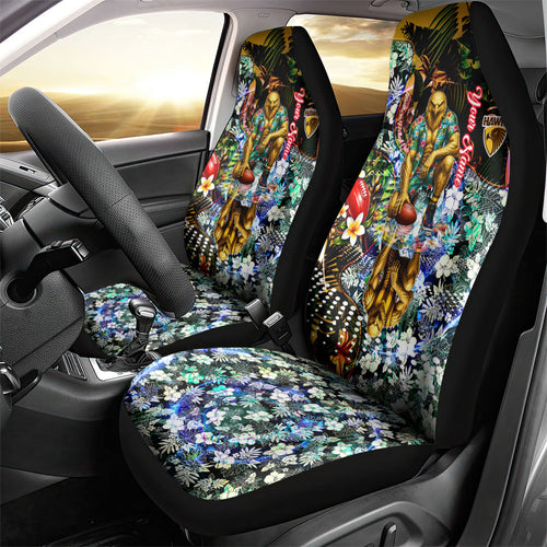 Personalized Hawthorn Football Hawks Car Seat Cover Tropical Hibiscus Flowers - Pacific Fusion Style