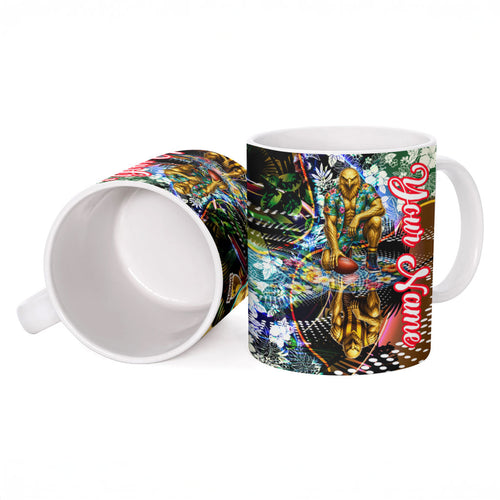 Personalized Hawthorn Football Hawks Ceramic Mug Tropical Hibiscus Flowers - Pacific Fusion Style
