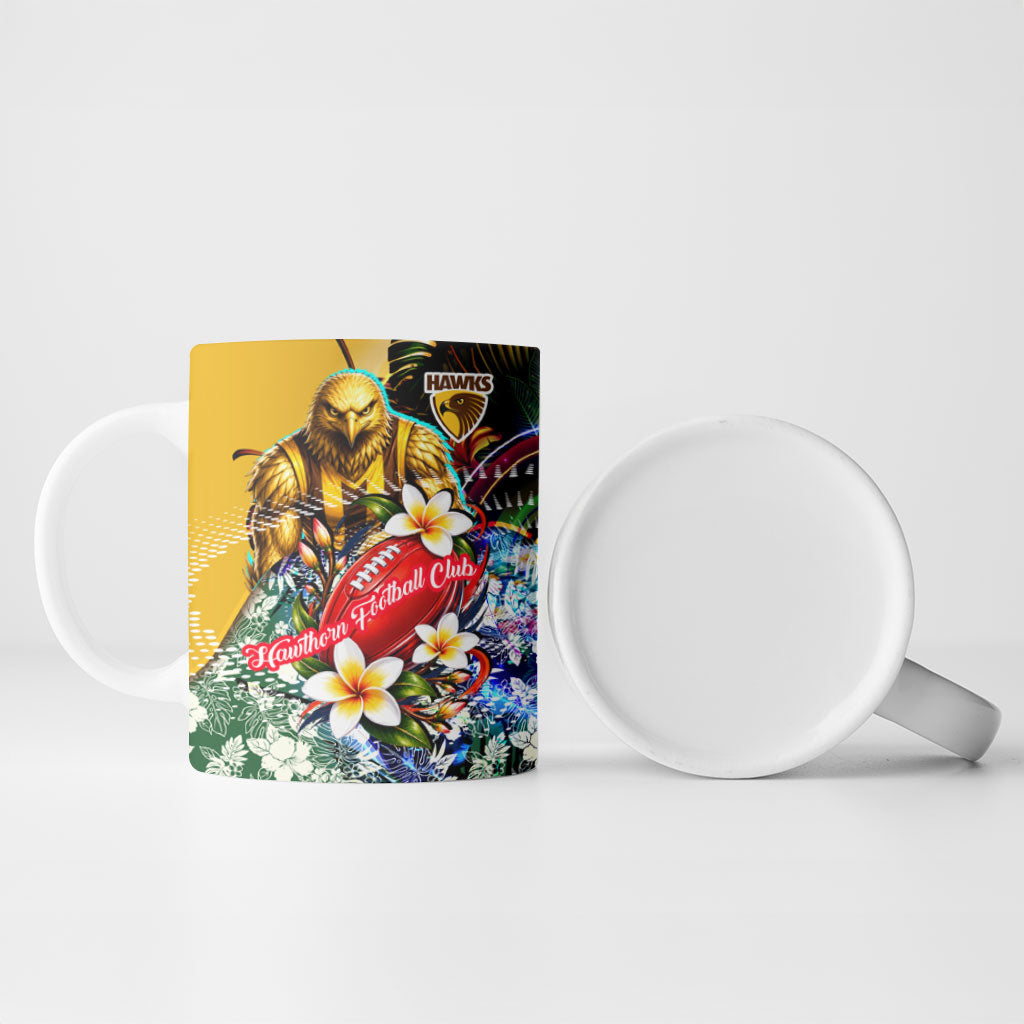 Personalized Hawthorn Football Hawks Ceramic Mug Tropical Hibiscus Flowers - Pacific Fusion Style