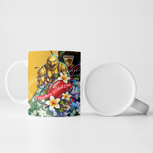 Personalized Hawthorn Football Hawks Ceramic Mug Tropical Hibiscus Flowers - Pacific Fusion Style