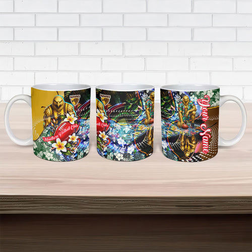 Personalized Hawthorn Football Hawks Ceramic Mug Tropical Hibiscus Flowers - Pacific Fusion Style