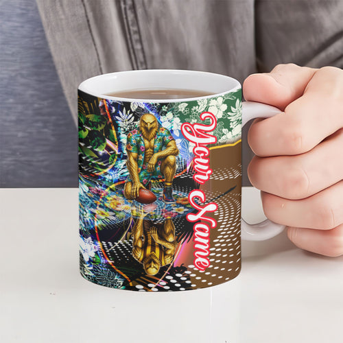 Personalized Hawthorn Football Hawks Ceramic Mug Tropical Hibiscus Flowers - Pacific Fusion Style