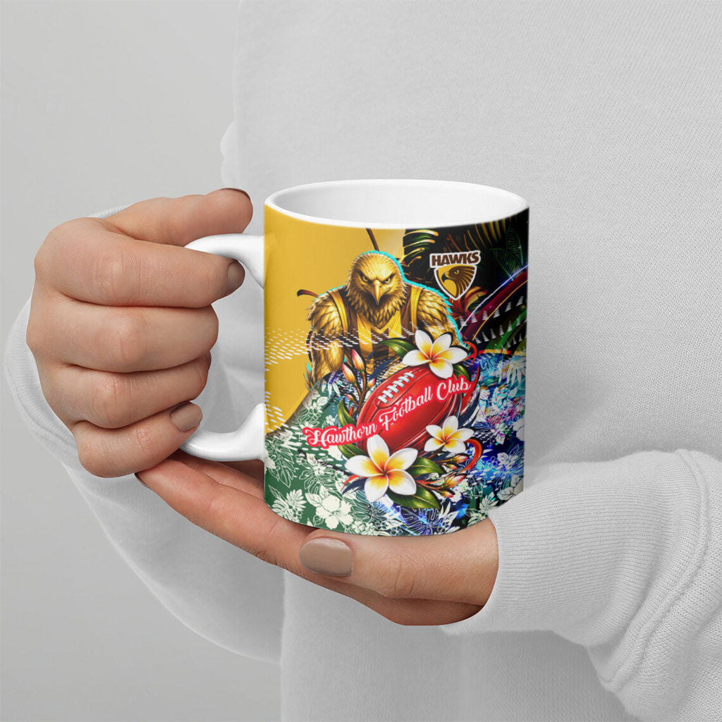 Personalized Hawthorn Football Hawks Ceramic Mug Tropical Hibiscus Flowers - Pacific Fusion Style