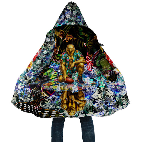 Personalized Hawthorn Football Hawks Cloak Tropical Hibiscus Flowers - Pacific Fusion Style