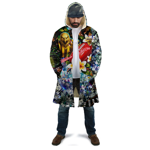 Personalized Hawthorn Football Hawks Cloak Tropical Hibiscus Flowers - Pacific Fusion Style