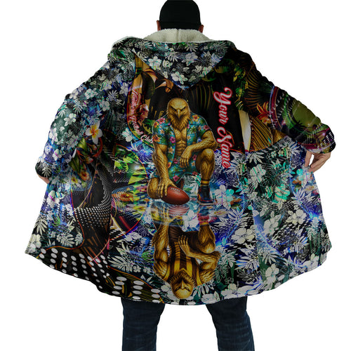 Personalized Hawthorn Football Hawks Cloak Tropical Hibiscus Flowers - Pacific Fusion Style