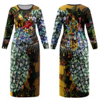 Personalized Hawthorn Football Hawks Couples Matching Long Sleeve Bodycon Dress and Hawaiian Shirt Tropical Hibiscus Flowers - Pacific Fusion Style