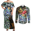 Personalized Hawthorn Football Hawks Couples Matching Off Shoulder Maxi Dress and Long Sleeve Button Shirt Tropical Hibiscus Flowers - Pacific Fusion Style