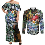 Personalized Hawthorn Football Hawks Couples Matching Off Shoulder Maxi Dress and Long Sleeve Button Shirt Tropical Hibiscus Flowers - Pacific Fusion Style
