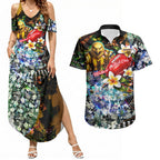 Personalized Hawthorn Football Hawks Couples Matching Summer Maxi Dress and Hawaiian Shirt Tropical Hibiscus Flowers - Pacific Fusion Style