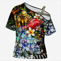 Personalized Hawthorn Football Hawks Cross Shoulder Shirt Tropical Hibiscus Flowers - Pacific Fusion Style