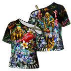 Personalized Hawthorn Football Hawks Cross Shoulder Shirt Tropical Hibiscus Flowers - Pacific Fusion Style