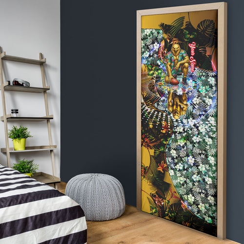 Personalized Hawthorn Football Hawks Door Cover Tropical Hibiscus Flowers - Pacific Fusion Style