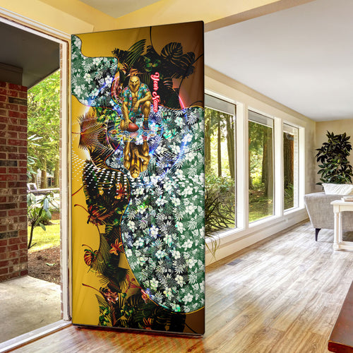 Personalized Hawthorn Football Hawks Door Cover Tropical Hibiscus Flowers - Pacific Fusion Style