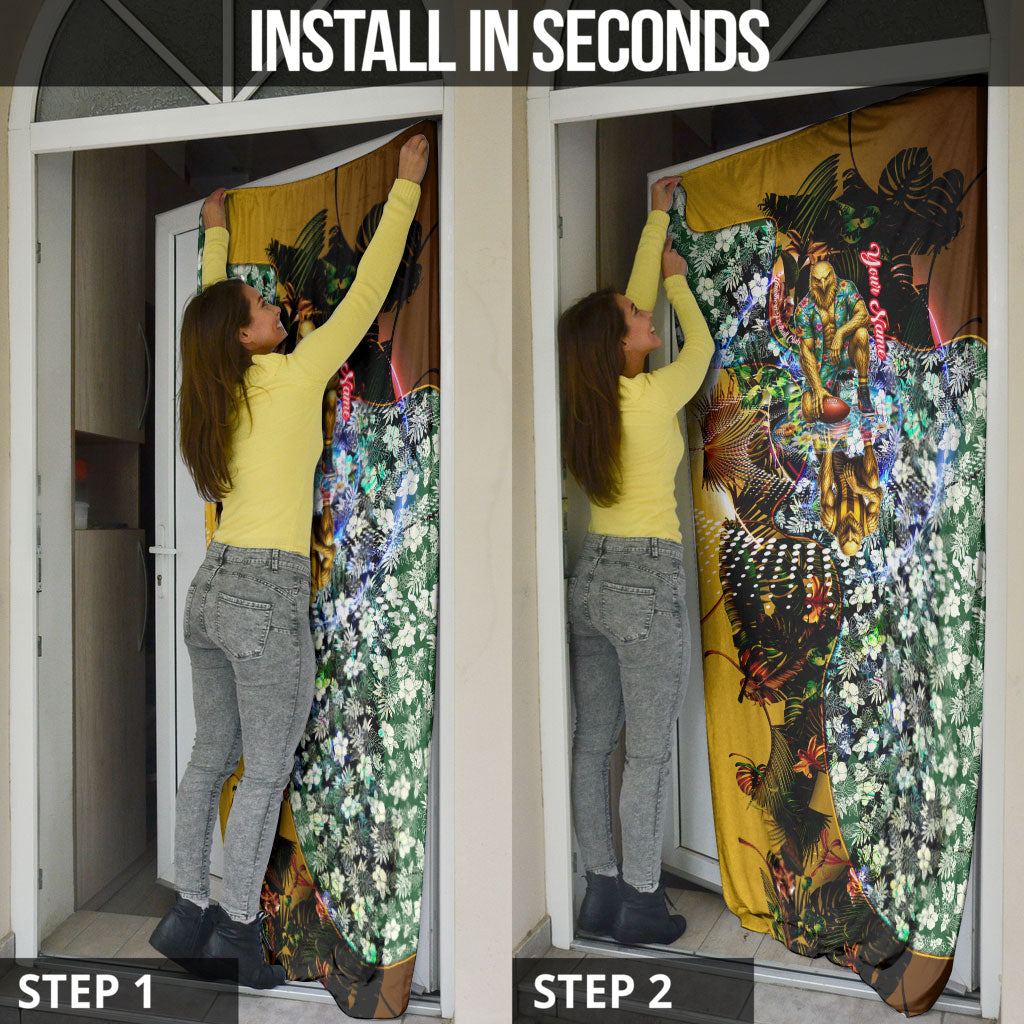 Personalized Hawthorn Football Hawks Door Cover Tropical Hibiscus Flowers - Pacific Fusion Style