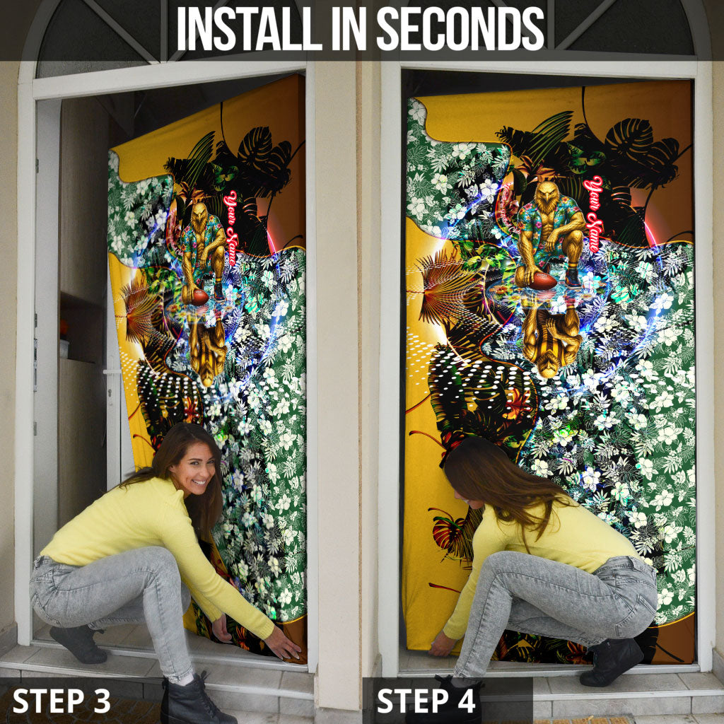 Personalized Hawthorn Football Hawks Door Cover Tropical Hibiscus Flowers - Pacific Fusion Style