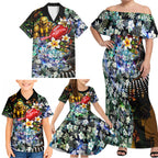 Personalized Hawthorn Football Hawks Family Matching Off Shoulder Maxi Dress and Hawaiian Shirt Tropical Hibiscus Flowers - Pacific Fusion Style