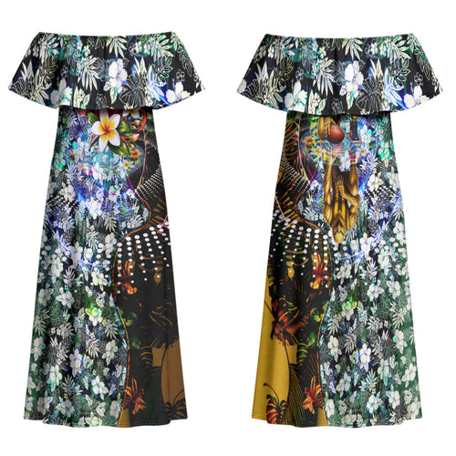Personalized Hawthorn Football Hawks Family Matching Off Shoulder Maxi Dress and Hawaiian Shirt Tropical Hibiscus Flowers - Pacific Fusion Style