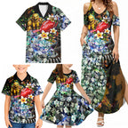Personalized Hawthorn Football Hawks Family Matching Summer Maxi Dress and Hawaiian Shirt Tropical Hibiscus Flowers - Pacific Fusion Style