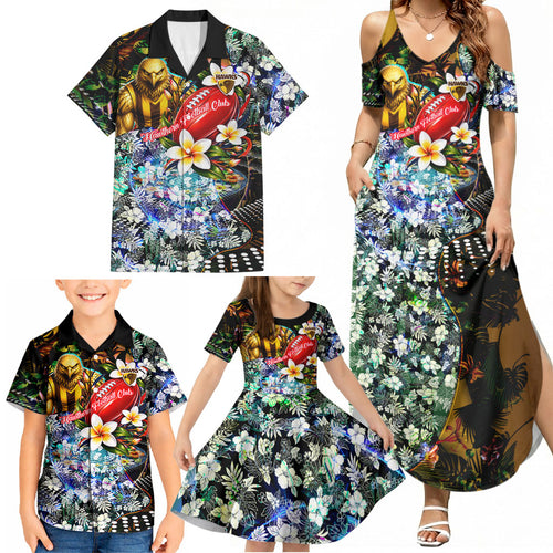 Personalized Hawthorn Football Hawks Family Matching Summer Maxi Dress and Hawaiian Shirt Tropical Hibiscus Flowers - Pacific Fusion Style