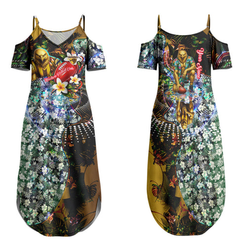 Personalized Hawthorn Football Hawks Family Matching Summer Maxi Dress and Hawaiian Shirt Tropical Hibiscus Flowers - Pacific Fusion Style