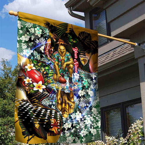 Personalized Hawthorn Football Hawks Garden Flag Tropical Hibiscus Flowers - Pacific Fusion Style