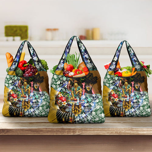 Personalized Hawthorn Football Hawks Grocery Bag Tropical Hibiscus Flowers - Pacific Fusion Style