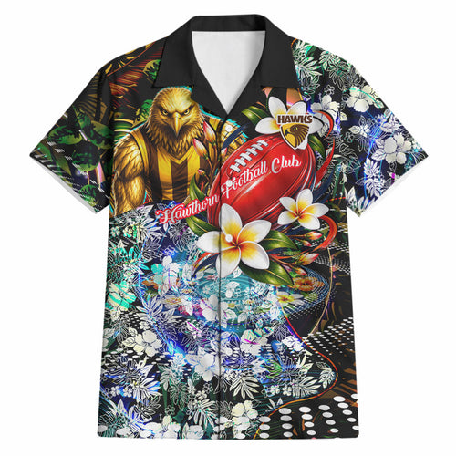 Personalized Hawthorn Football Hawks Hawaiian Shirt Tropical Hibiscus Flowers - Pacific Fusion Style