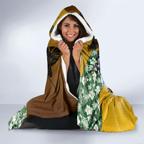 Personalized Hawthorn Football Hawks Hooded Blanket Tropical Hibiscus Flowers - Pacific Fusion Style