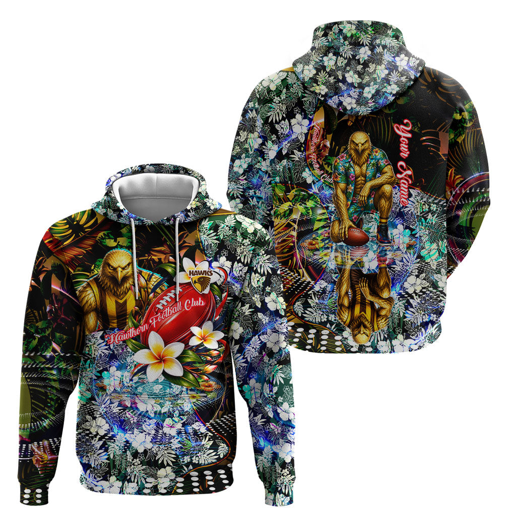 Personalized Hawthorn Football Hawks Hoodie Tropical Hibiscus Flowers - Pacific Fusion Style