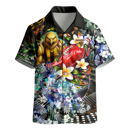 Personalized Hawthorn Football Hawks Kid Hawaiian Shirt Tropical Hibiscus Flowers - Pacific Fusion Style
