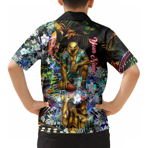 Personalized Hawthorn Football Hawks Kid Hawaiian Shirt Tropical Hibiscus Flowers - Pacific Fusion Style