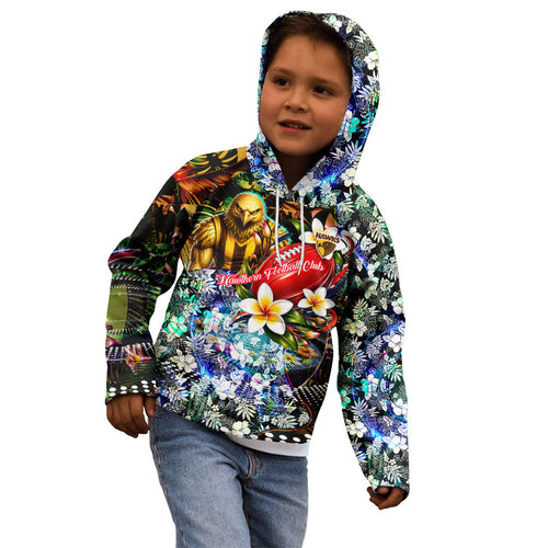 Personalized Hawthorn Football Hawks Kid Hoodie Tropical Hibiscus Flowers - Pacific Fusion Style