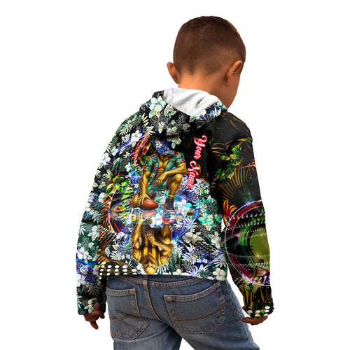 Personalized Hawthorn Football Hawks Kid Hoodie Tropical Hibiscus Flowers - Pacific Fusion Style