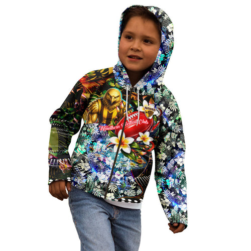 Personalized Hawthorn Football Hawks Kid Hoodie Tropical Hibiscus Flowers - Pacific Fusion Style