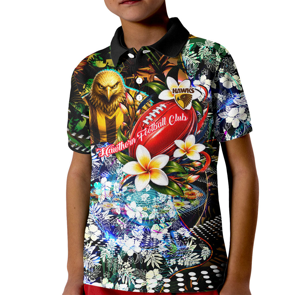 Personalized Hawthorn Football Hawks Kid Polo Shirt Tropical Hibiscus Flowers - Pacific Fusion Style